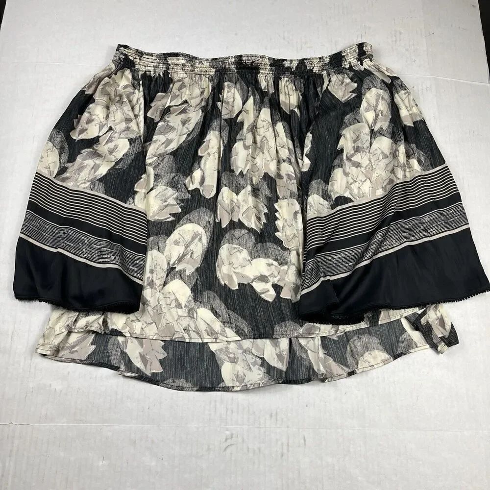 Halston Heritage Womens Peasant Blouse Printed Off The Shoulder Shirt MEDIUM